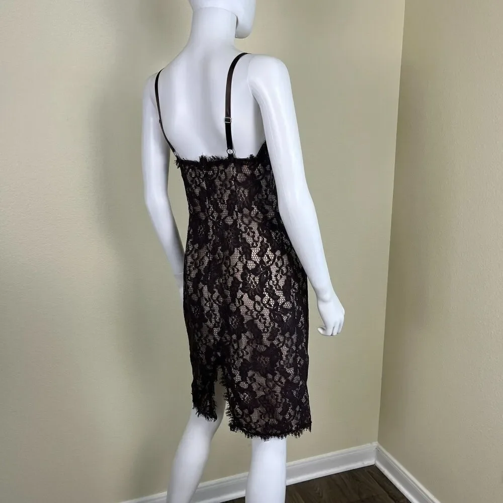 Rebecca Taylor Women Size 4 Brown Floral Lace Bodycon Midi Dress Sleevless Party